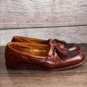 ALLEN EDMONDS Cody 1849 Woven Brown Leather Kiltie Tassel Loafers Mens 9.5